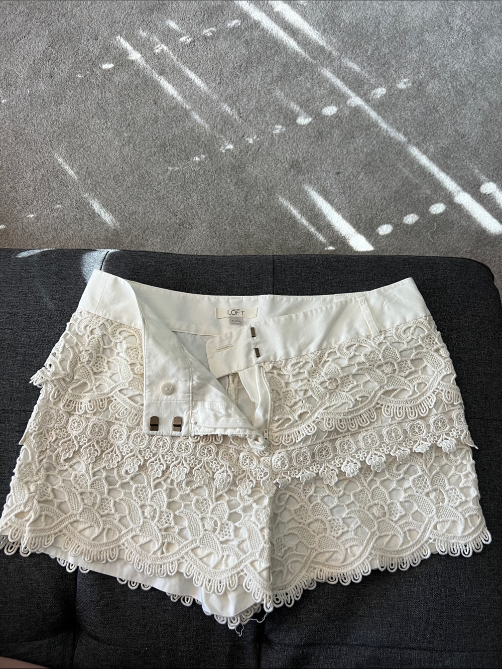 LOFT Off White Lace Crochet Tiered shorts